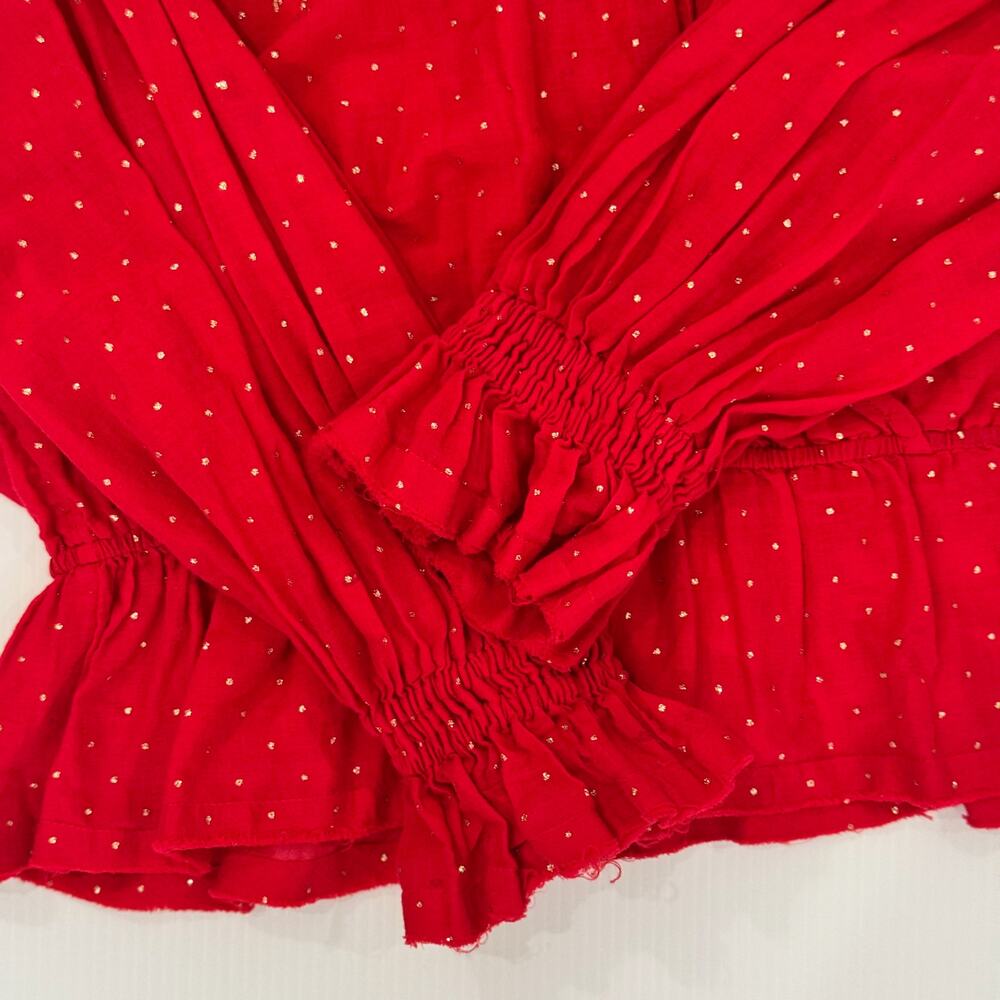 Free People Counting Stars Peasant Top Red Women's Medium Western Boho Festival - Picture 15 of 16